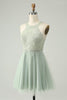 Afbeelding in Gallery-weergave laden, Stoffige groene halter pailletten A lijn Homecoming jurk