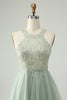 Afbeelding in Gallery-weergave laden, Stoffige groene halter pailletten A lijn Homecoming jurk