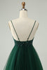 Afbeelding in Gallery-weergave laden, Glitter donkergroene A-lijn kralen appliques Tule Homecoming jurk