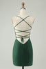 Afbeelding in Gallery-weergave laden, Glitter donkergroene strakke V-hals kralen Homecoming jurk