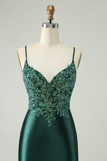 Glitter donkergroene strakke V-hals korte Homecoming jurk met pailletten