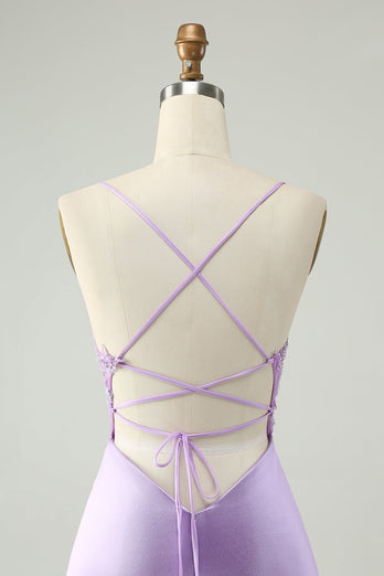 Glitter paarse V-hals strakke pailletten appliques Homecoming jurk