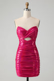 Chique Fuchsia Strapless Keyhole Geplooide Strakke Homecoming Jurk