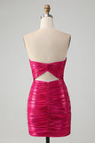 Chique Fuchsia Strapless Keyhole Geplooide Strakke Homecoming Jurk