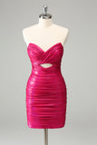 Fuchsia Bodycon Sweetheart Keyhole Korte Homecoming Jurk