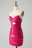 Chique Fuchsia Strapless Keyhole Geplooide Strakke Homecoming Jurk