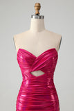 Chique Fuchsia Strapless Keyhole Geplooide Strakke Homecoming Jurk