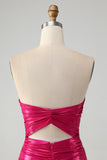 Chique Fuchsia Strapless Keyhole Geplooide Strakke Homecoming Jurk