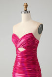 Chique Fuchsia Strapless Keyhole Geplooide Strakke Homecoming Jurk