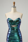 Sprankelende Teal Blue Bodycon Sweetheart Ruched Short Homecoming Dress