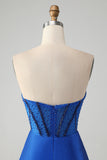 Sparkly Royal Blue Tight Strapless Korte Homecoming Jurk met Kralen