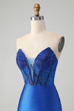 Sparkly Royal Blue Tight Strapless Korte Homecoming Jurk met Kralen