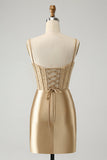 Gouden Spaghetti Bandjes Bodycon Corset Satijnen Homecoming Jurk met Split