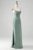 Afbeelding in Gallery-weergave laden, Spaghettibandjes grijs groen zeemeermin korset bruidsmeisje jurk met split