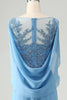 Afbeelding in Gallery-weergave laden, Saprkly blauwe zeemeermin kralen stoffen moeder van bruid jurk met sjaal