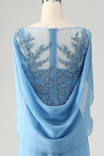 Saprkly blauwe zeemeermin kralen stoffen moeder van bruid jurk met sjaal