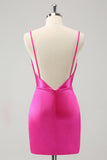 Eenvoudige Fuchsia Cowl Neck Backless Strakke Korte Homecoming Jurk