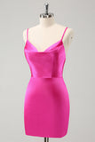 Eenvoudige Fuchsia Cowl Neck Backless Strakke Korte Homecoming Jurk