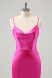 Eenvoudige Fuchsia Cowl Neck Backless Strakke Korte Homecoming Jurk