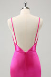 Eenvoudige Fuchsia Cowl Neck Backless Strakke Korte Homecoming Jurk