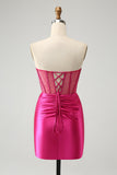 Sprankelende fuchsia strakke kralen korset strapless Homecoming jurk