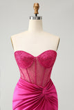 Sprankelende fuchsia strakke kralen korset strapless Homecoming jurk