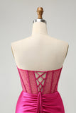 Sprankelende fuchsia strakke kralen korset strapless Homecoming jurk