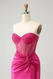 Sprankelende fuchsia strakke kralen korset strapless Homecoming jurk