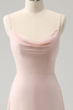 Roze Spaghetti Bandjes Cowl Neck Chiffon Bruidsmeisje Jurk