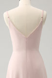 Roze Spaghetti Bandjes Cowl Neck Chiffon Bruidsmeisje Jurk