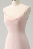 Roze Spaghetti Bandjes Cowl Neck Chiffon Bruidsmeisje Jurk