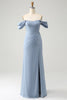 Afbeelding in Gallery-weergave laden, Grijs blauwe zeemeermin Off the Shoulder chiffon lange bruidsmeisje jurk met split