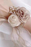 Champagne Twee Bloemen Pols Corsage met Lint