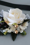 Luxe Zwart Wit Homecoming Pols Corsage en Heren Boutonnière Set