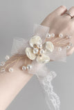 Elegante Witte Keramische Bloem Mesh Pols Corsage met Kanten Lint