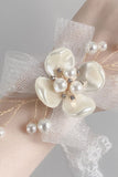 Elegante Witte Keramische Bloem Mesh Pols Corsage met Kanten Lint