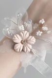 Blush bruiloft pols corsage met kralen