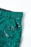 Glitter Groene Pailletten Ingekerfde Revers Vrouwen Kostuums met Riem