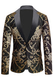 Zwarte gouden revers met inkeping Jacquard herenblazer