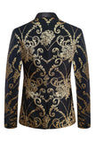 Zwarte gouden revers met inkeping Jacquard herenblazer