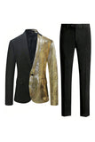 Sparkly Black Golden 2 Pieces One Button Notched Recen Heren Prom Suit