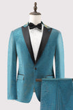 Peacock Blue 2-delige Peak Lapel One Button heren galapakken