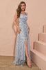 Afbeelding in Gallery-weergave laden, Sliver grijze A lijn Floral borduurwerk lange Prom jurk met split