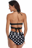 Zwart-wit Polka Dots Halter Criss Cross Tweedelige Bikini Badpak