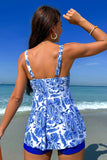 Zomer strand blauw V-hals Print Vest stijl Tankini badpak