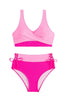 Afbeelding in Gallery-weergave laden, Roze Fuchsia Color Block High Waisted Twist Front Tweedelige Badpakken