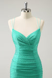 Groene Spaghetti Bandjes Backless Strakke Homecoming Jurk met Kralen