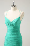 Groene Spaghetti Bandjes Backless Strakke Homecoming Jurk met Kralen