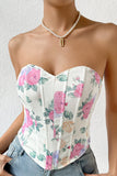 Strapless korsettop met roze bloemenprint