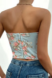 Strapless korsettop met roze bloemenprint